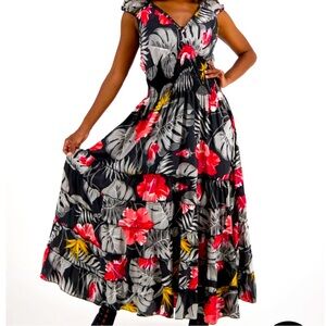 Silk Tropical Floral Boho Maxi Dress made in India AB30058